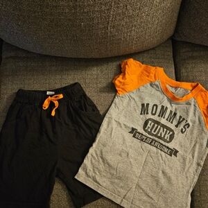 Amazon Kids Matching Set Gray and Orange Tee with Black Shorts